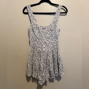 Aerie Blue and White Floral Jumpsuit